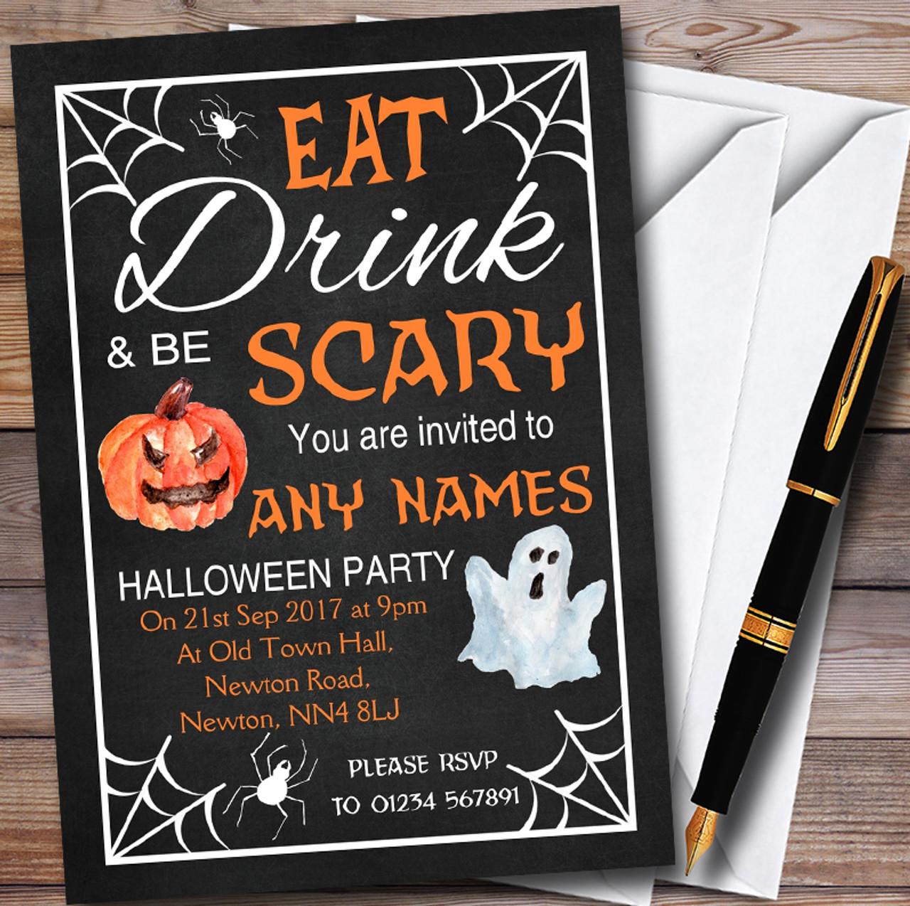 Eat Drink Pumpkin Personalised Halloween Party Invitations - The Card Zoo