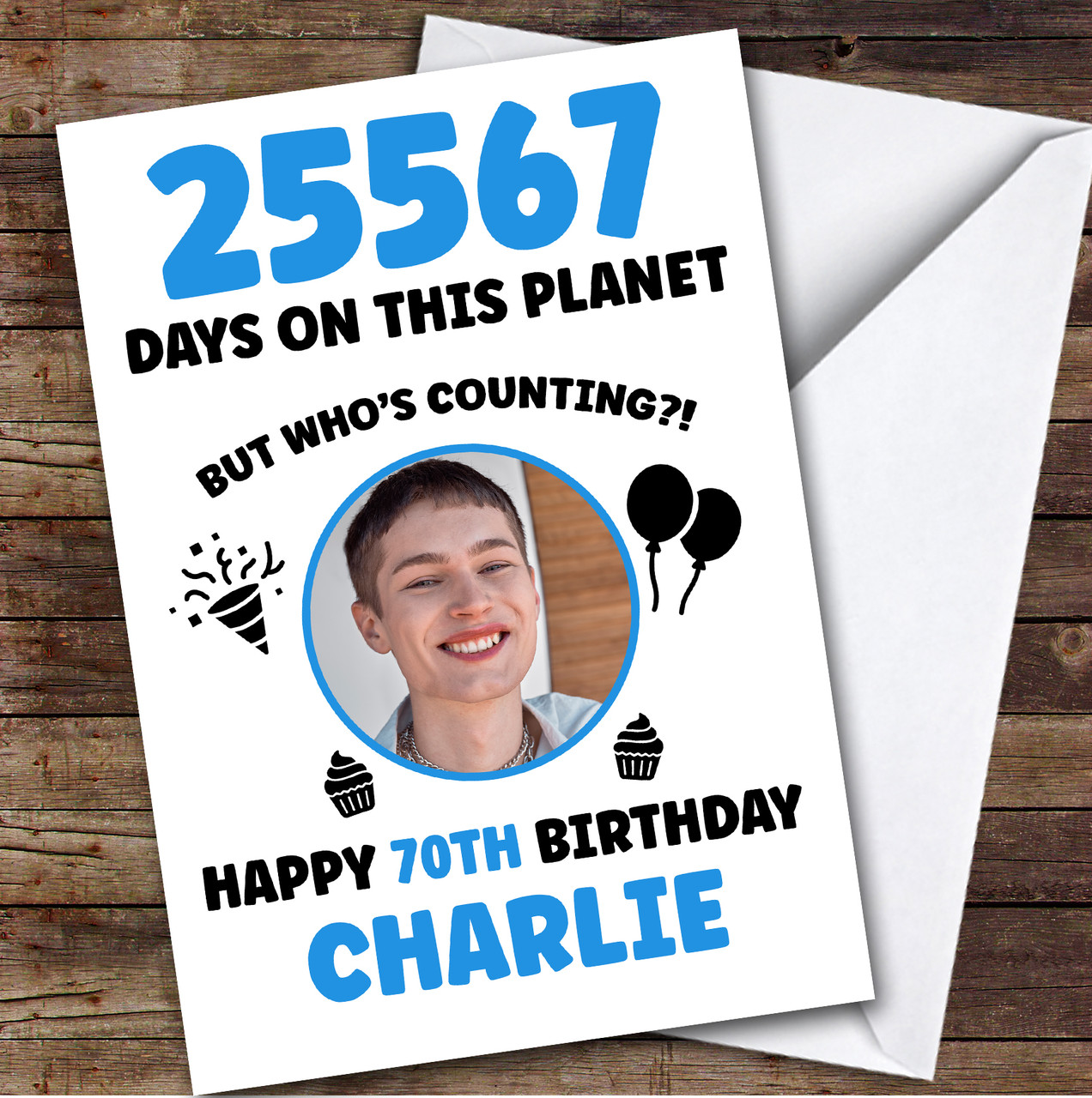 Blue 70th Birthday Card Personalised Days On This Planet Photo - The ...