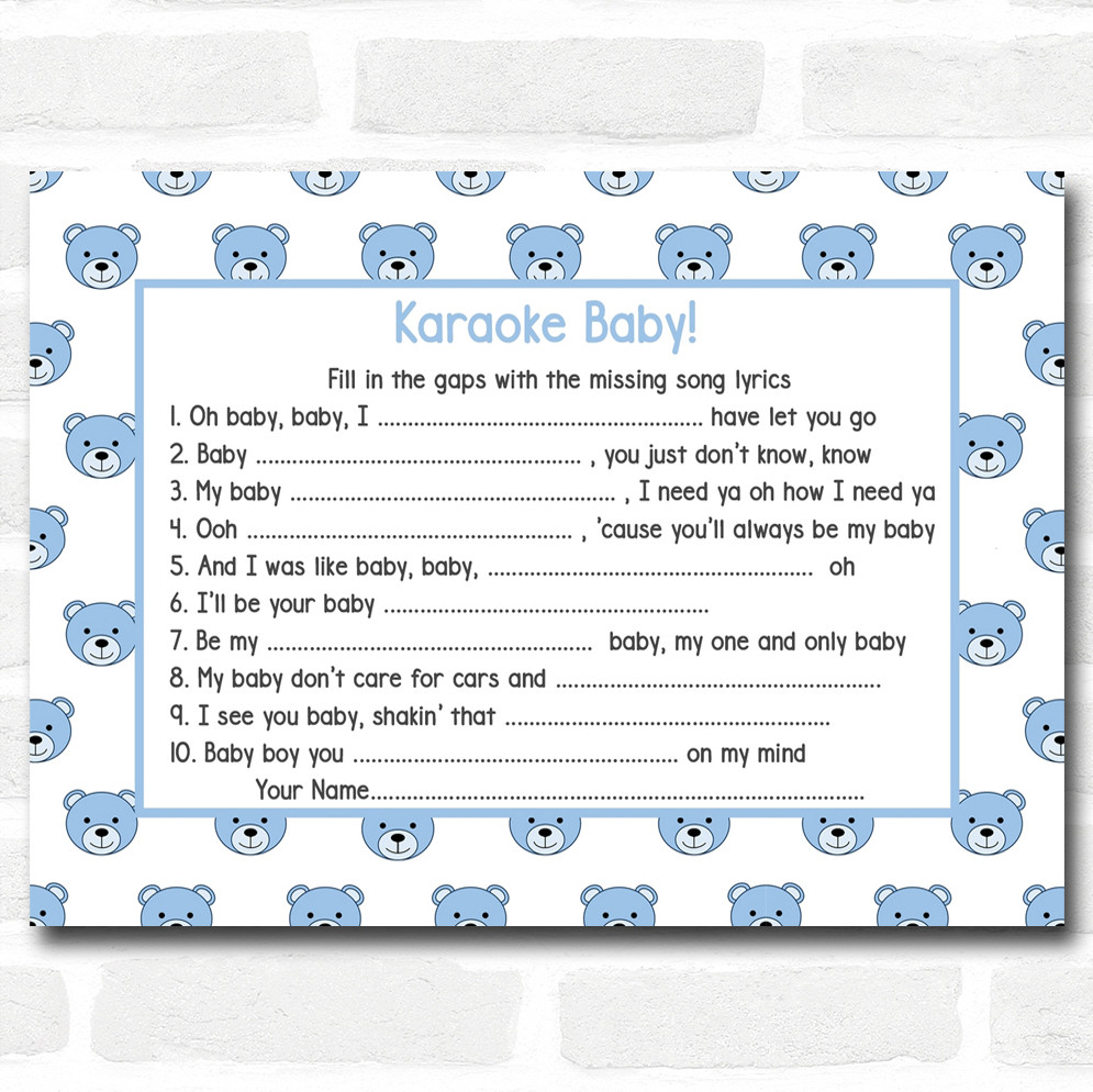 Boys Blue Teddys Baby Shower Games Song Lyric Karaoke Cards The Card Zoo