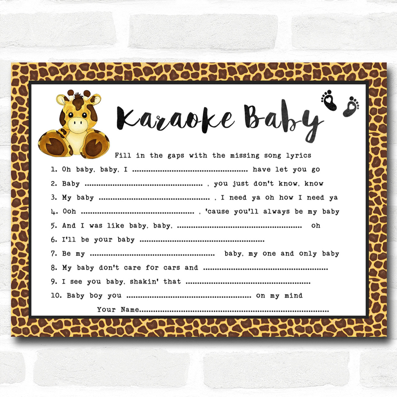 Giraffe Animal Print Baby Shower Games Song Lyric Karaoke Cards The Card Zoo