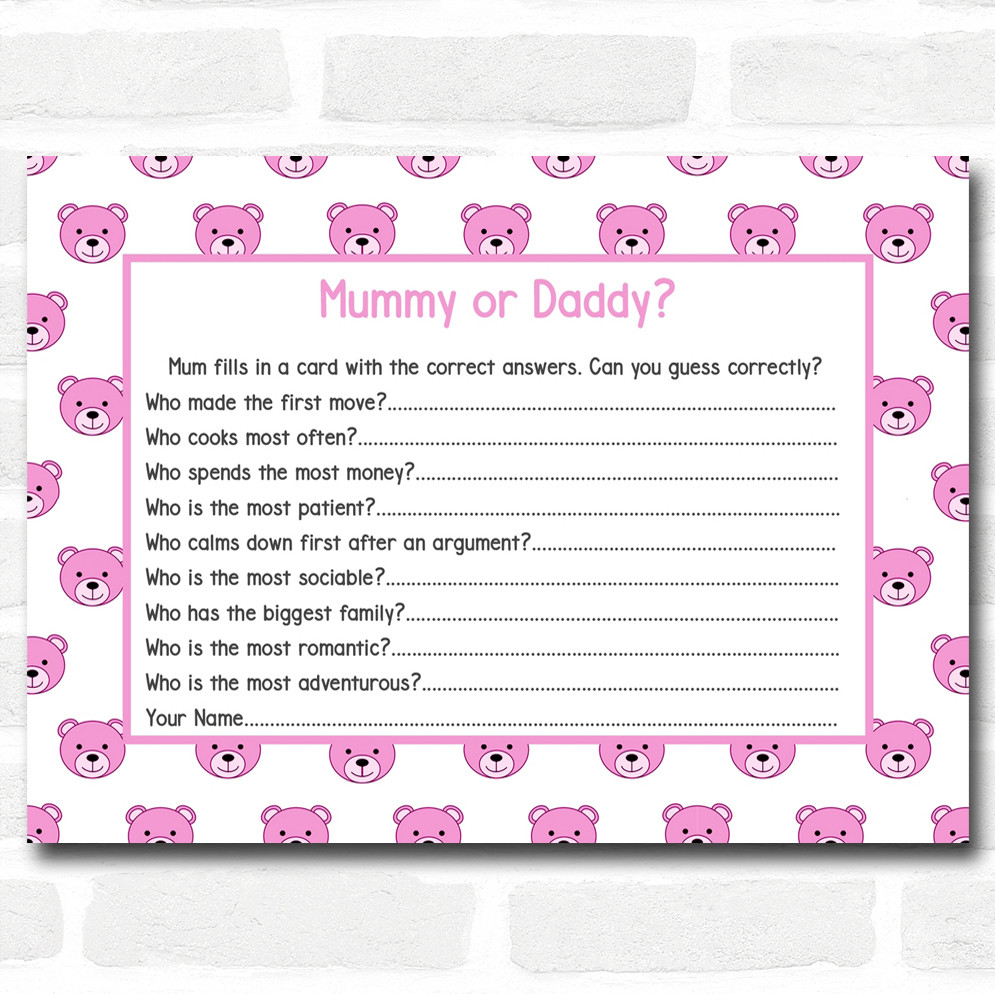 Girls Blue Teddys Baby Shower Games Guess Who Game Cards The