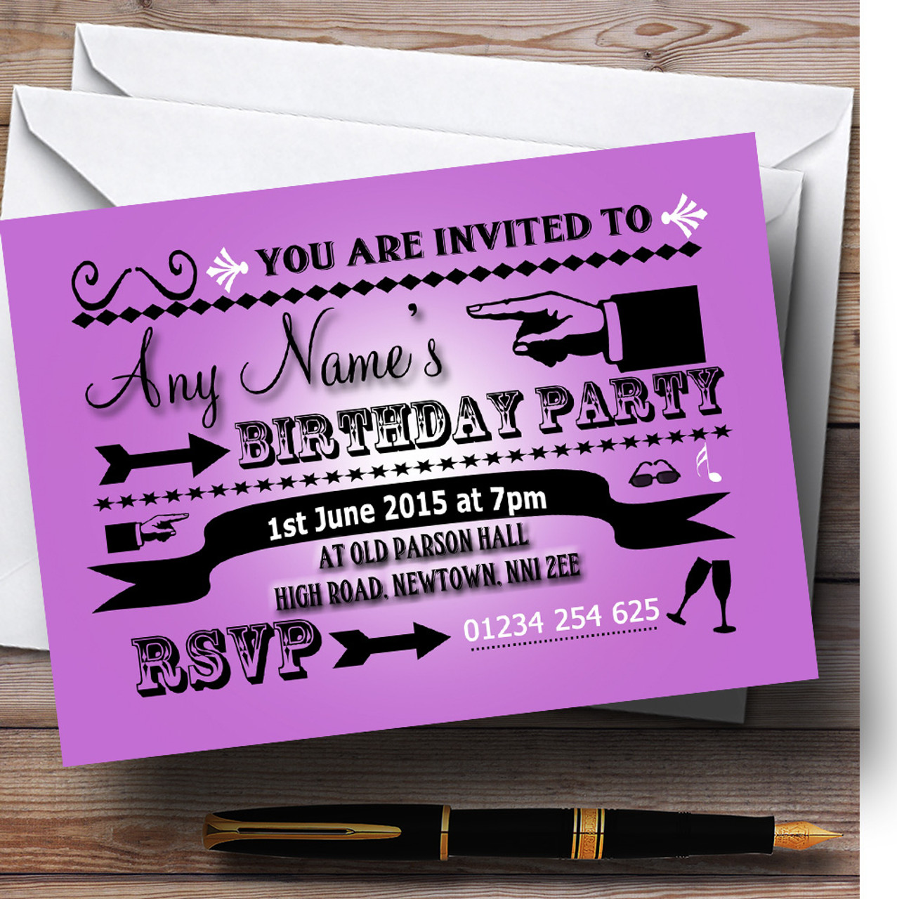 Party Supplies Purple Typography Word Art Vintage Personalised
