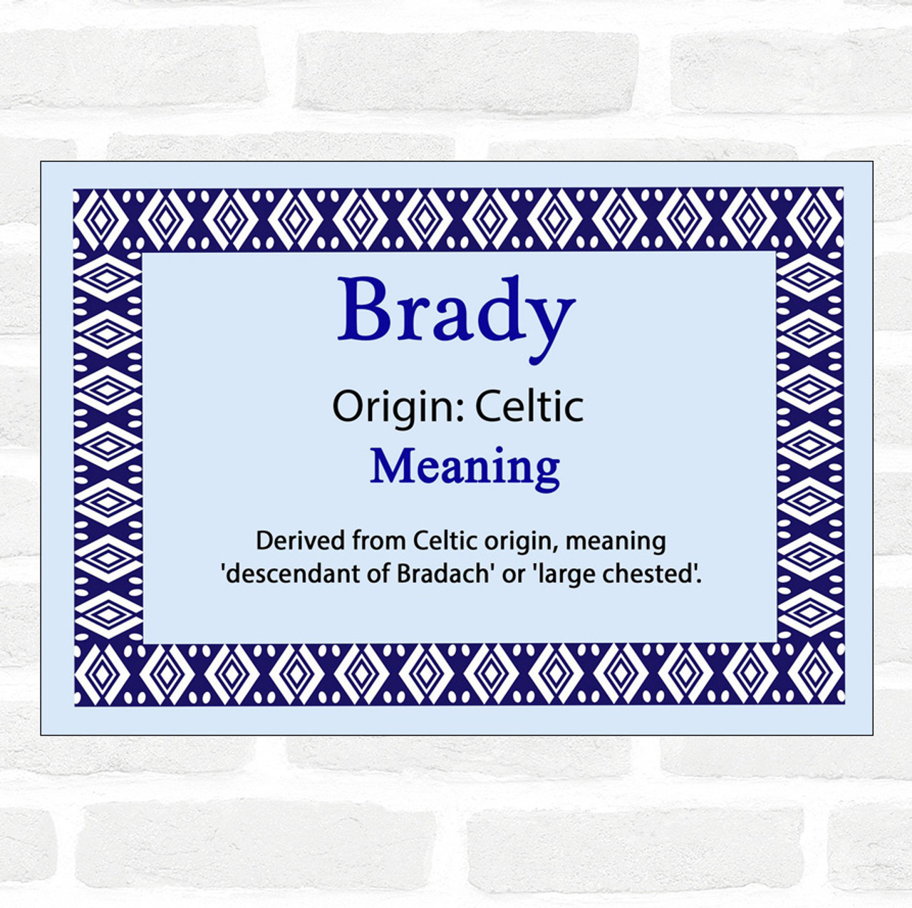 Brady Name Meaning Blue Certificate - The Card Zoo