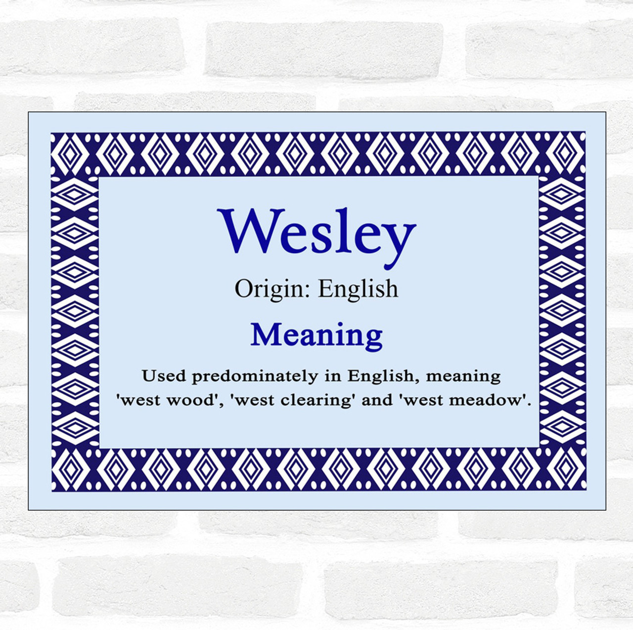 Wesley Name Meaning Blue Certificate - The Card Zoo
