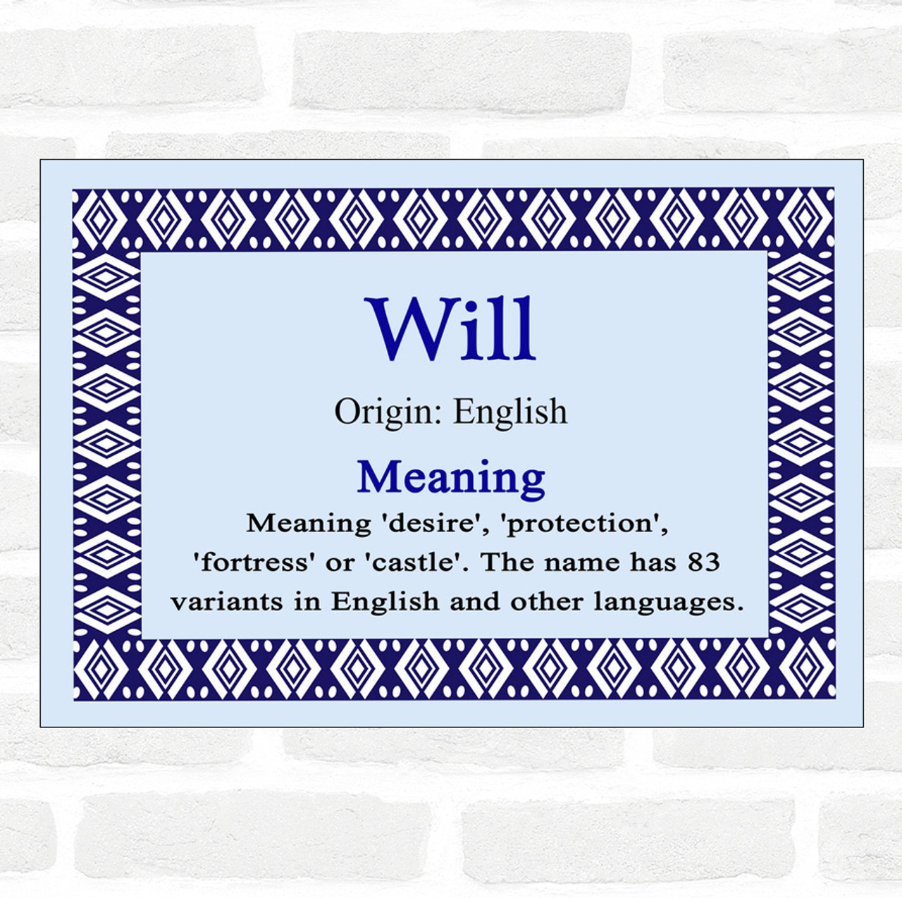 Will Name Meaning Blue Certificate - The Card Zoo