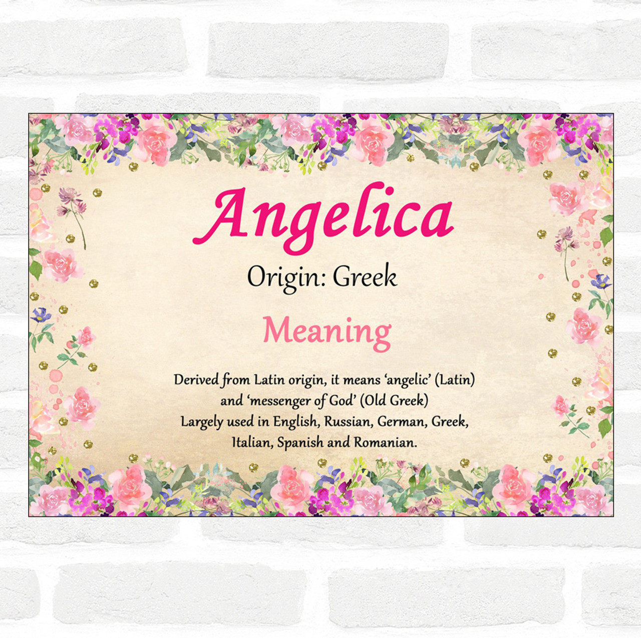Angelica Name Meaning Floral Certificate - The Card Zoo
