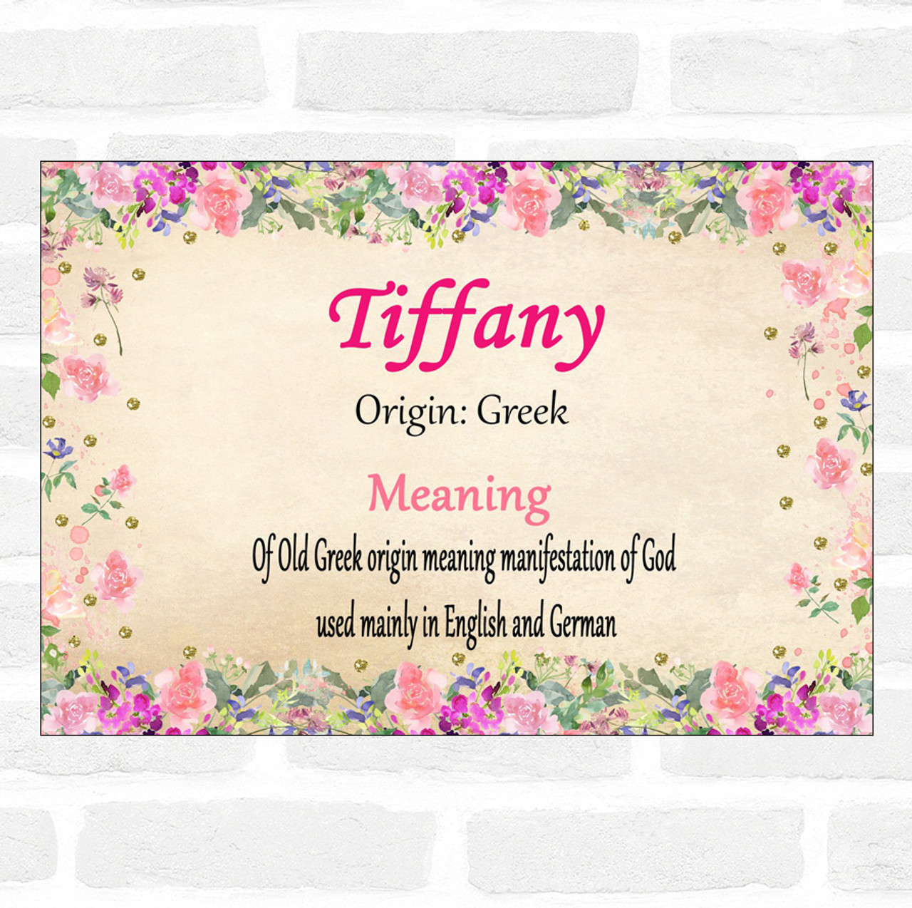 Tiffany Name Meaning Floral Certificate - The Card Zoo