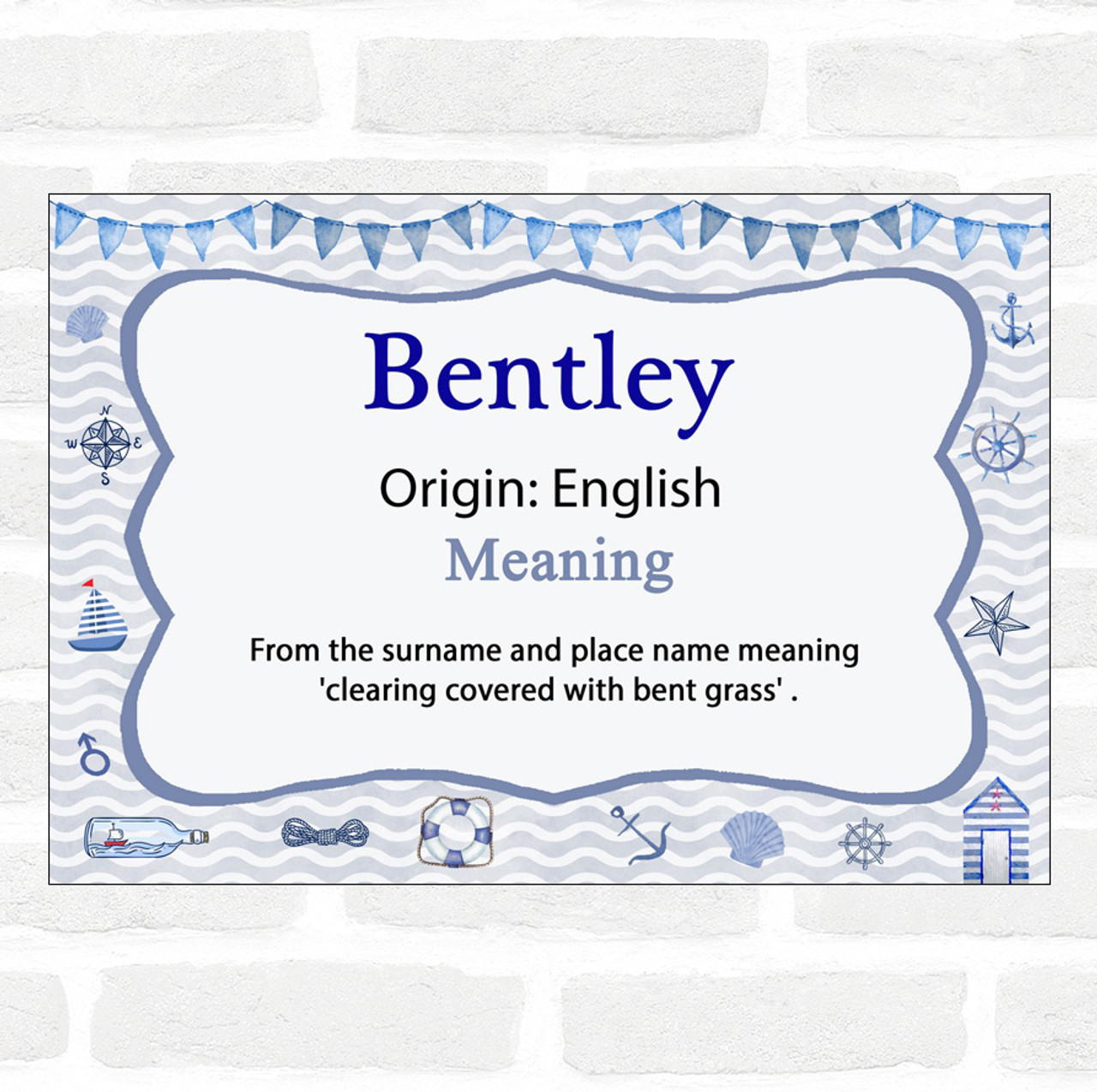 Bentley Name Meaning Nautical Certificate - The Card Zoo
