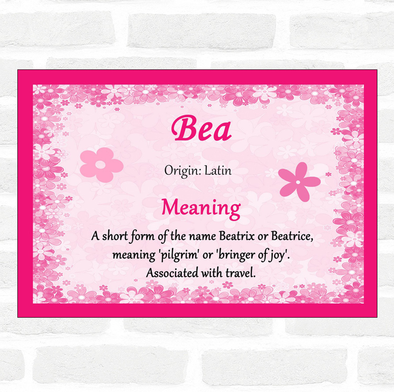 Bea Name Meaning Pink Certificate The Card Zoo