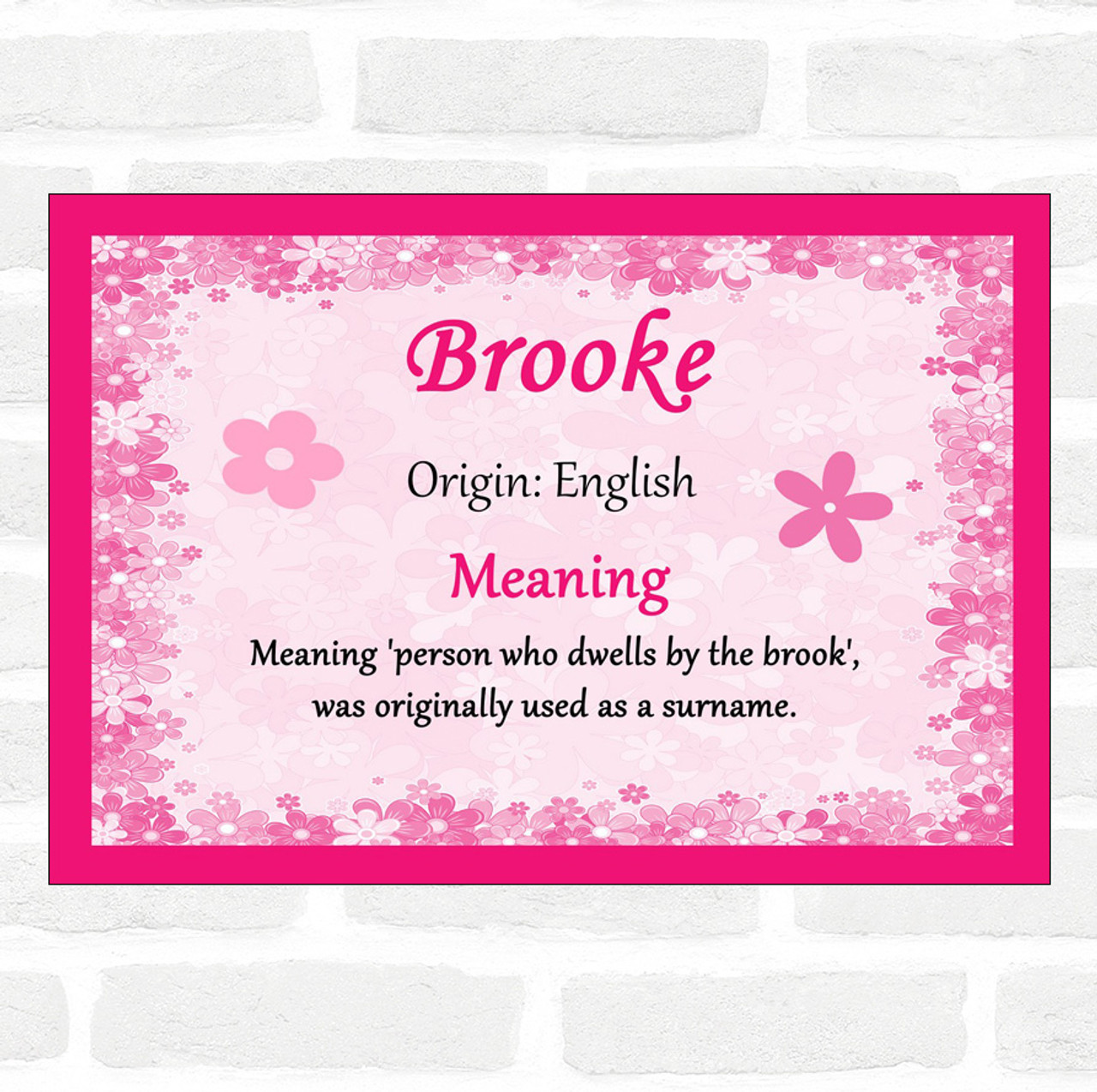 Brooke Name Meaning Pink Certificate - The Card Zoo
