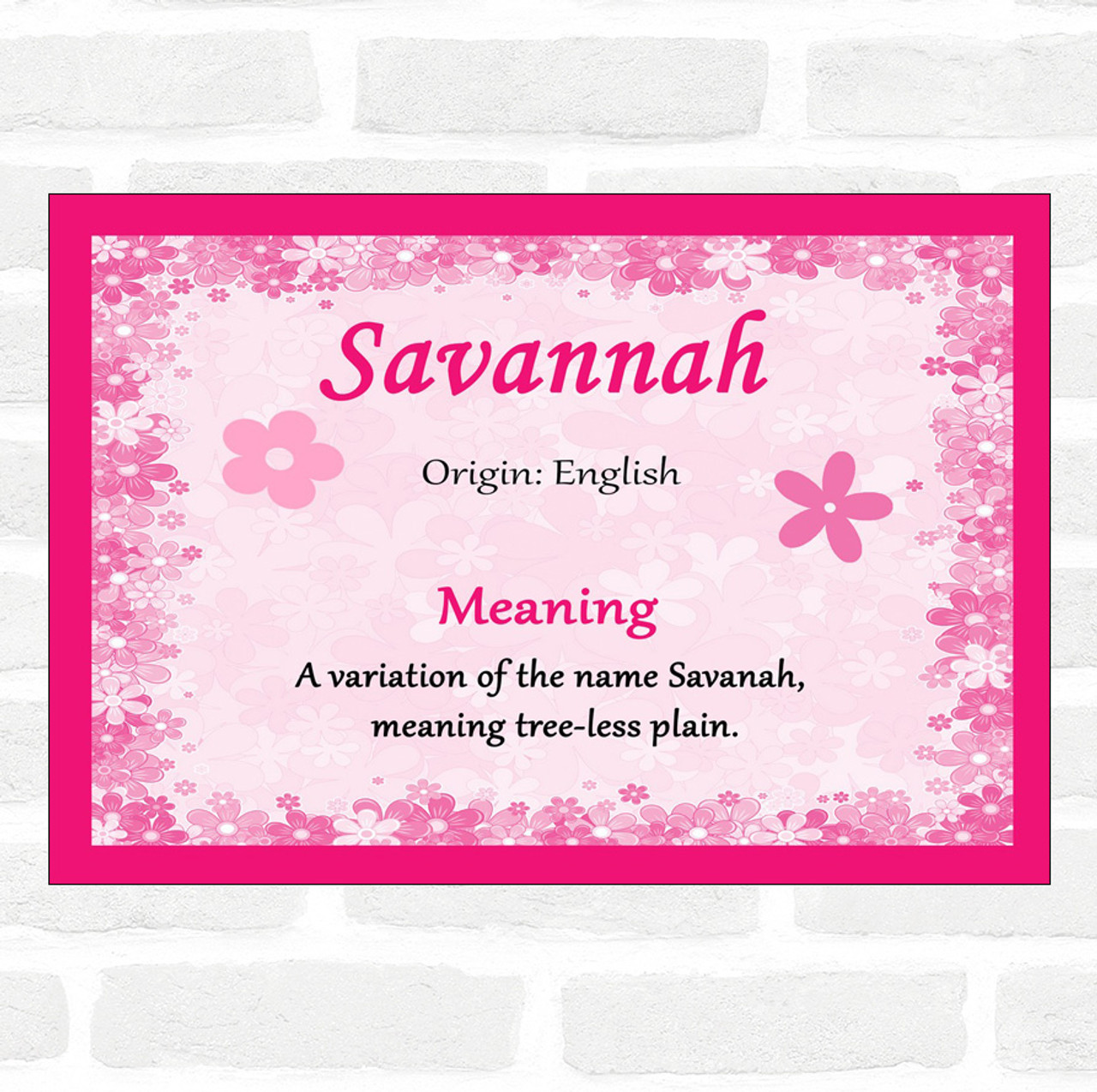 Savannah Name Meaning Pink Certificate - The Card Zoo