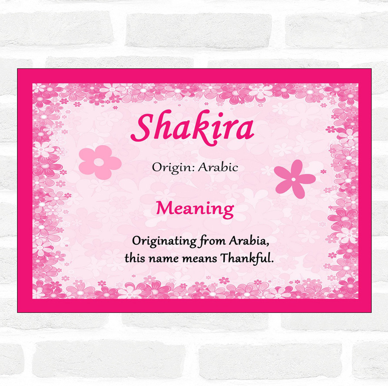 Shakira Name Meaning Pink Certificate The Card Zoo
