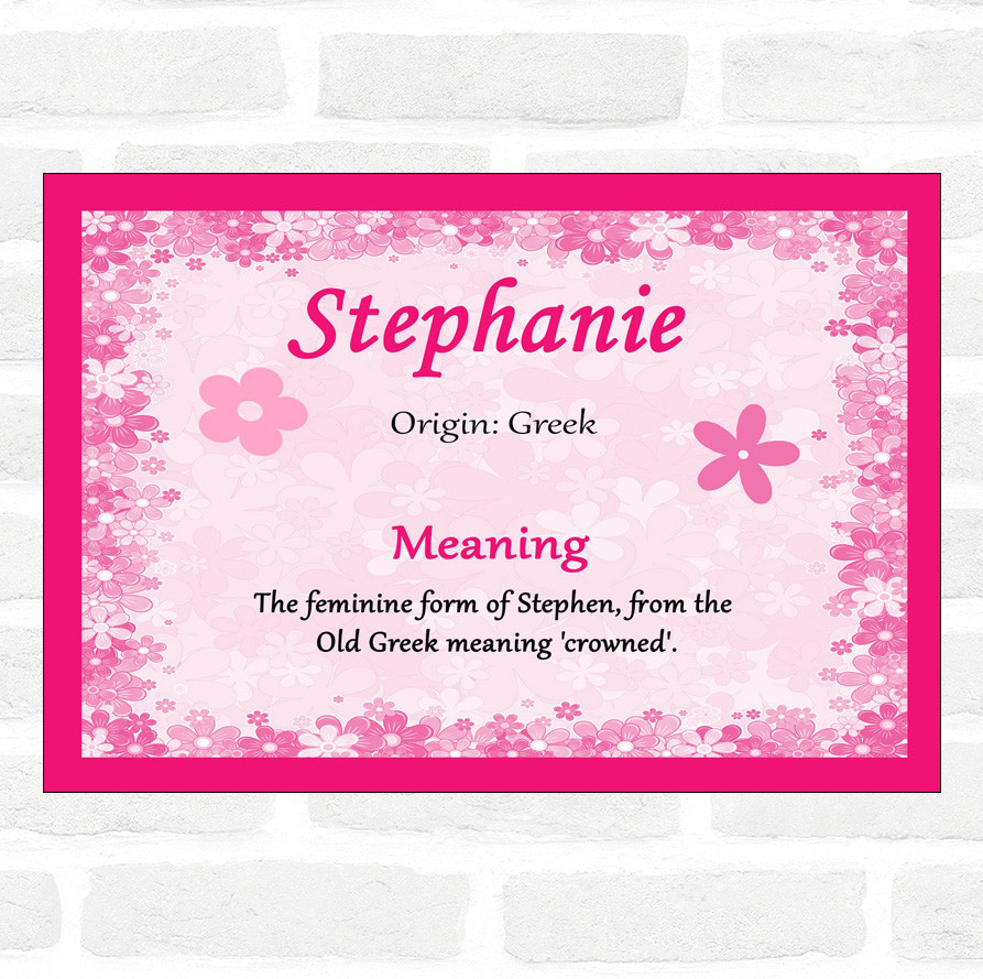 Stephanie Name Meaning Pink Certificate The Card Zoo