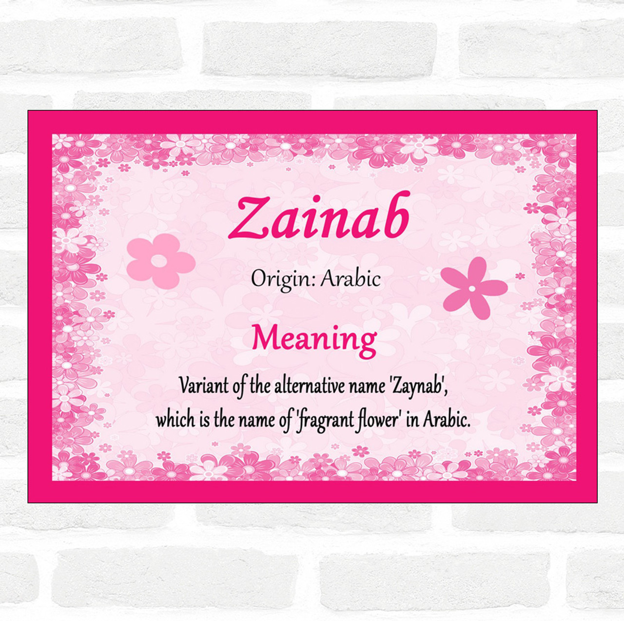 Zainab Name Meaning Pink Certificate - The Card Zoo