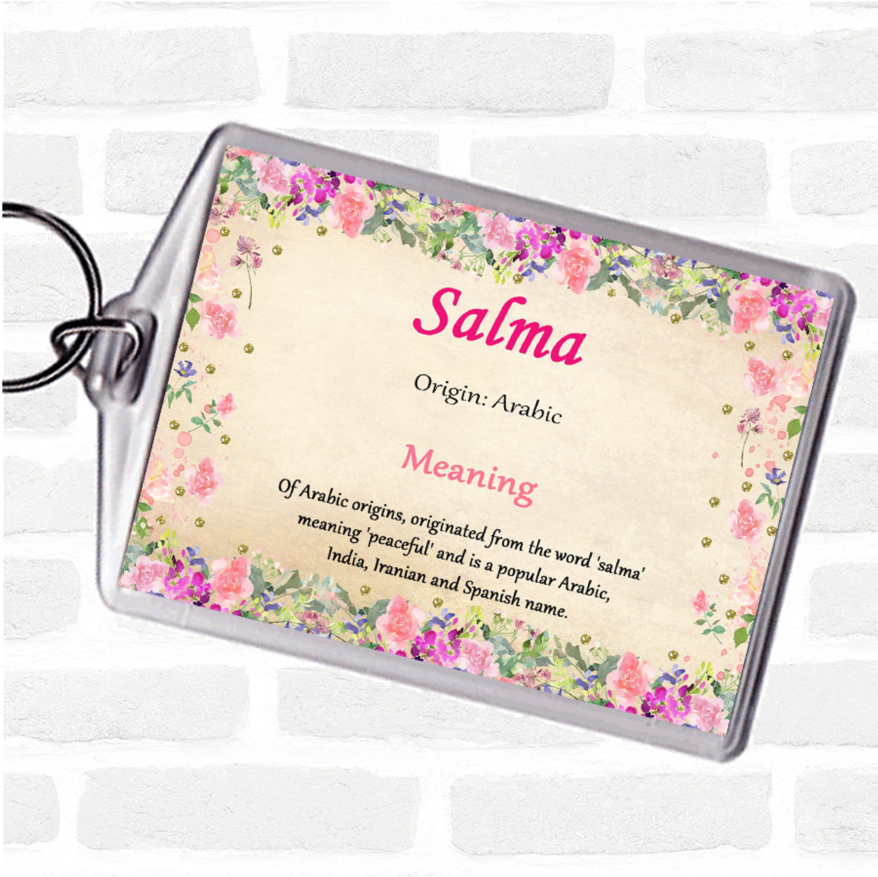 Salma Name Meaning Bag Tag Keychain Keyring Floral - The Card Zoo