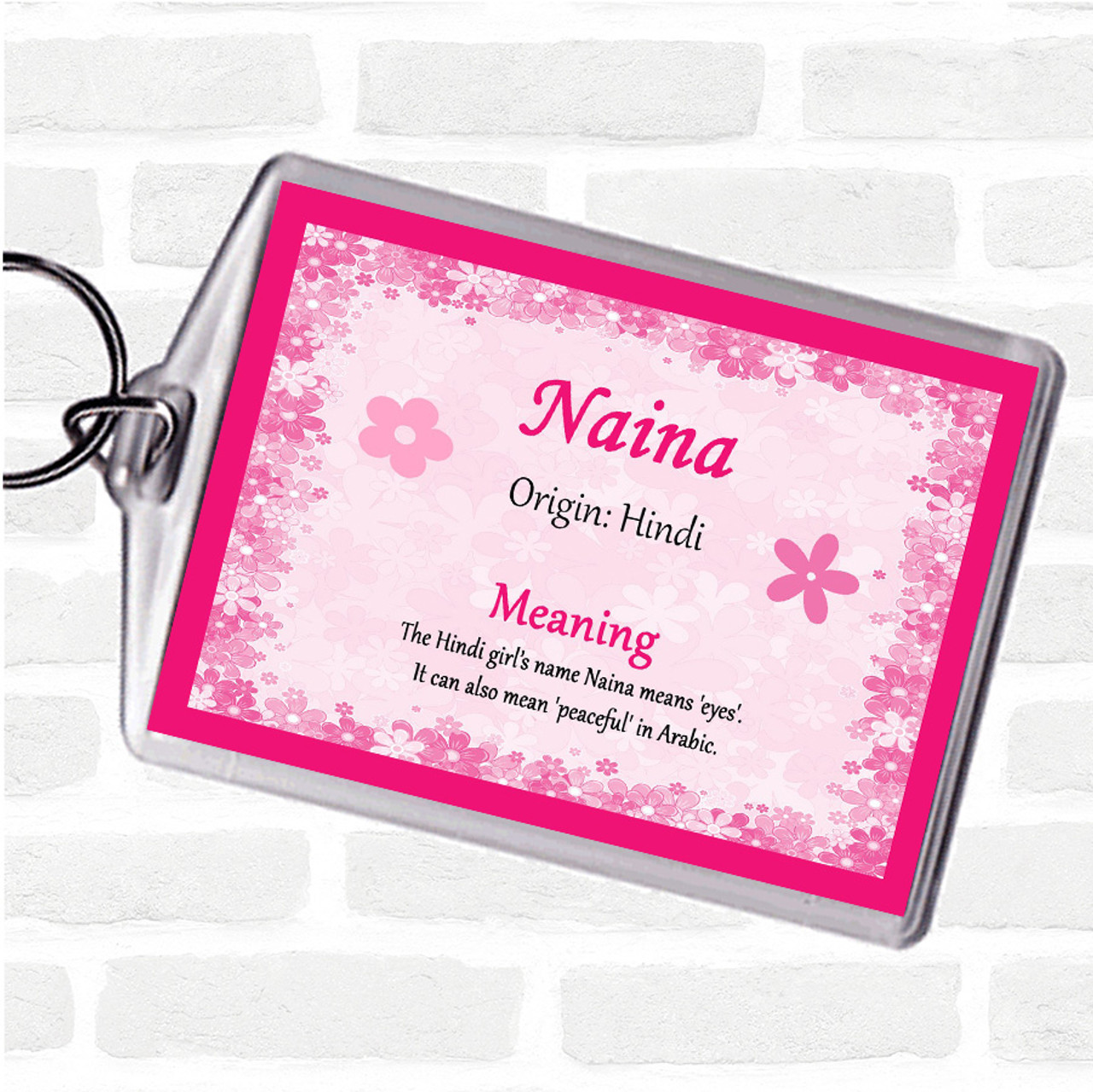 Naina Name Meaning Bag Tag Keychain Keyring Pink - The Card Zoo