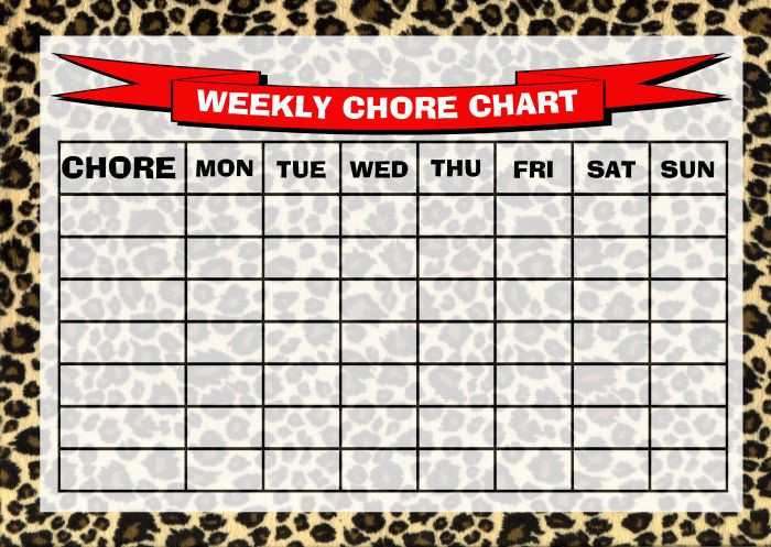 Week Rota Printable Weekly Chore Rota Task Reward Chart Leopard Print - The Card Zoo