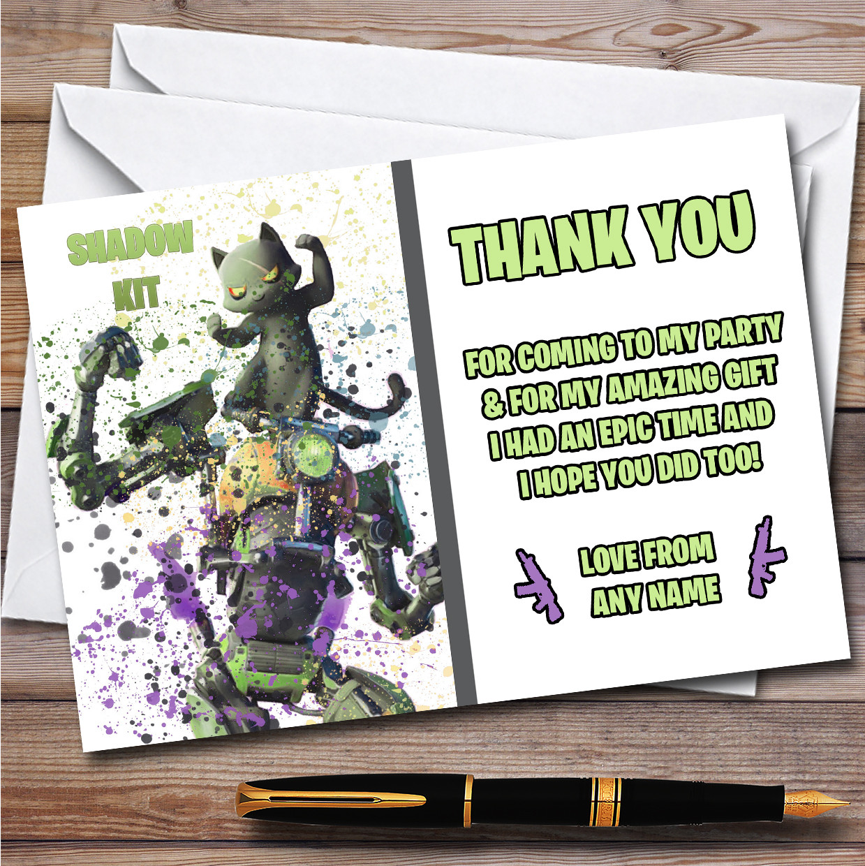 Splatter Art Gaming Fortnite Shadow Kit Birthday Party Thank You Cards ...