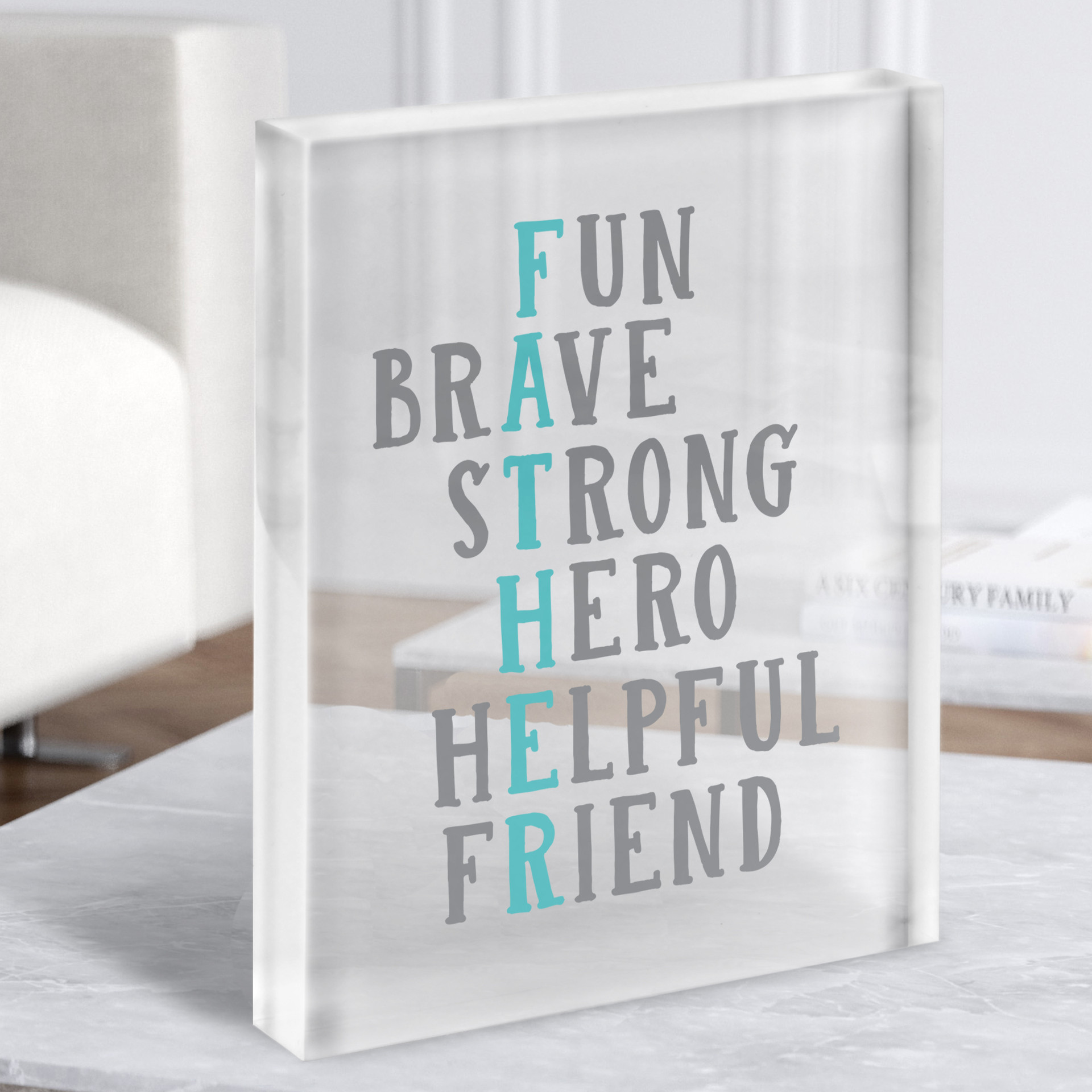 Father Description Words Text Typographic Grey Blue Gift Acrylic Block ...