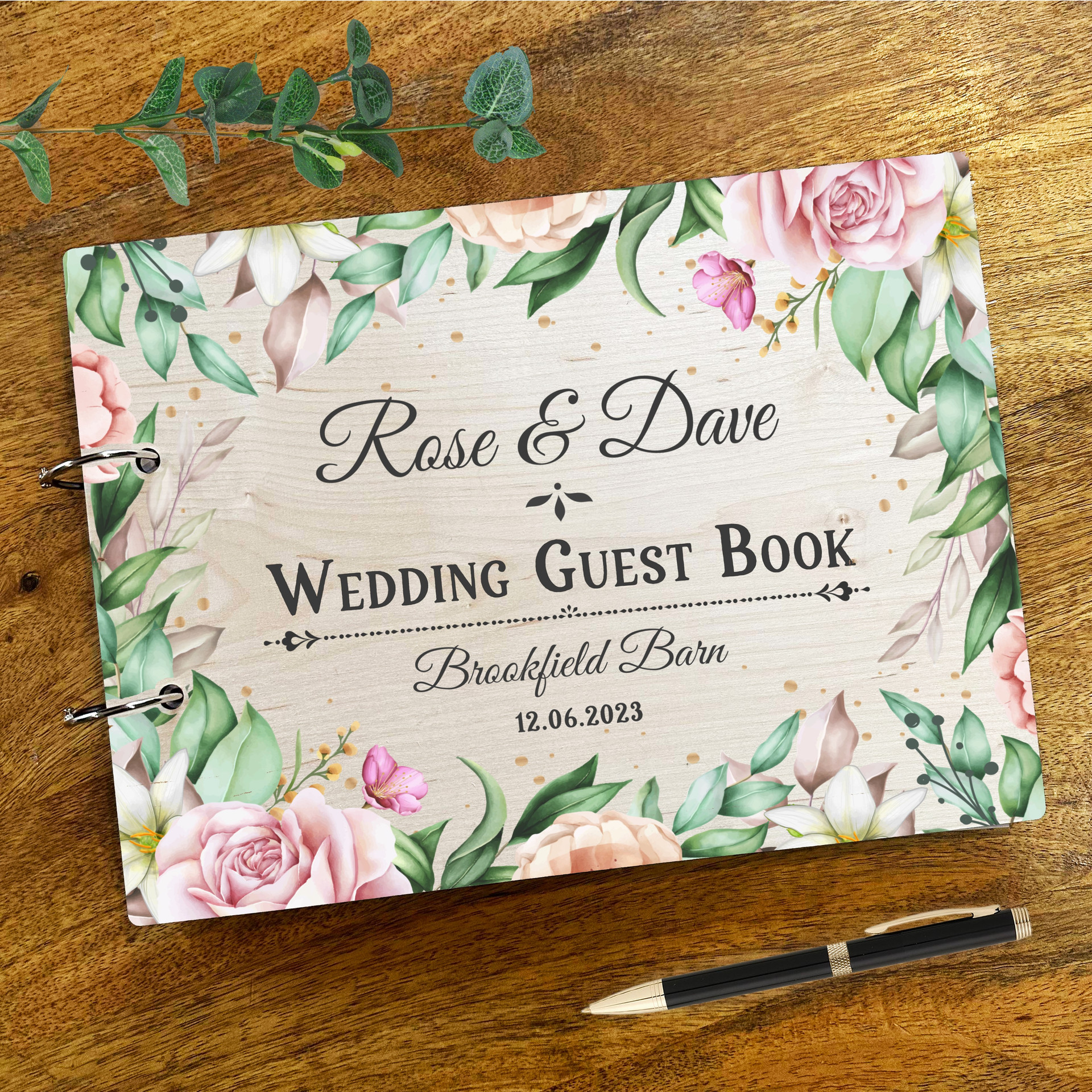 Wood Floral Frame Message Notes Keepsake Wedding Guest Book - The Card Zoo