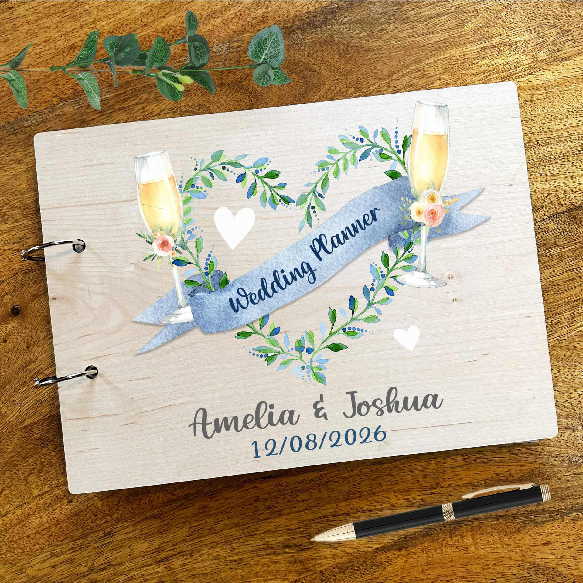Wood watercolour roses journal scrapbook organiser wedding day planner