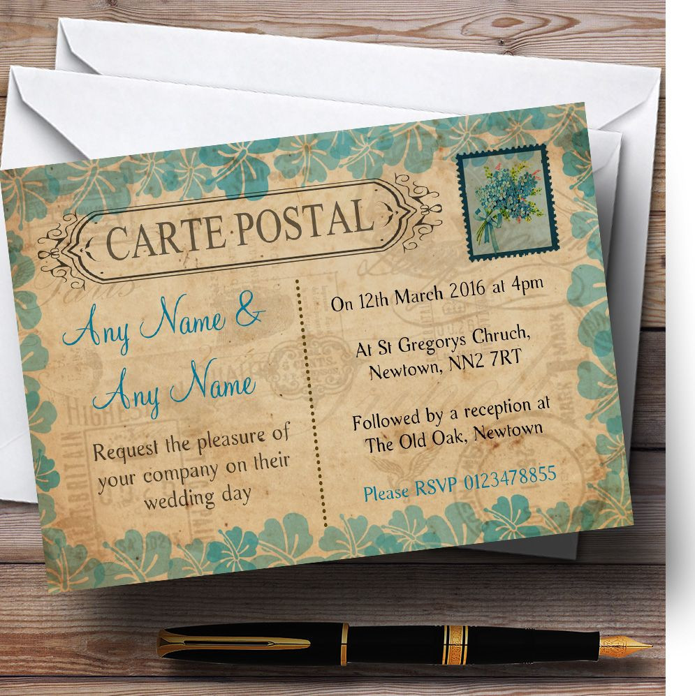 Black White Vintage Rustic Postcard Personalized Wedding Save The Date Cards - Red Heart Print