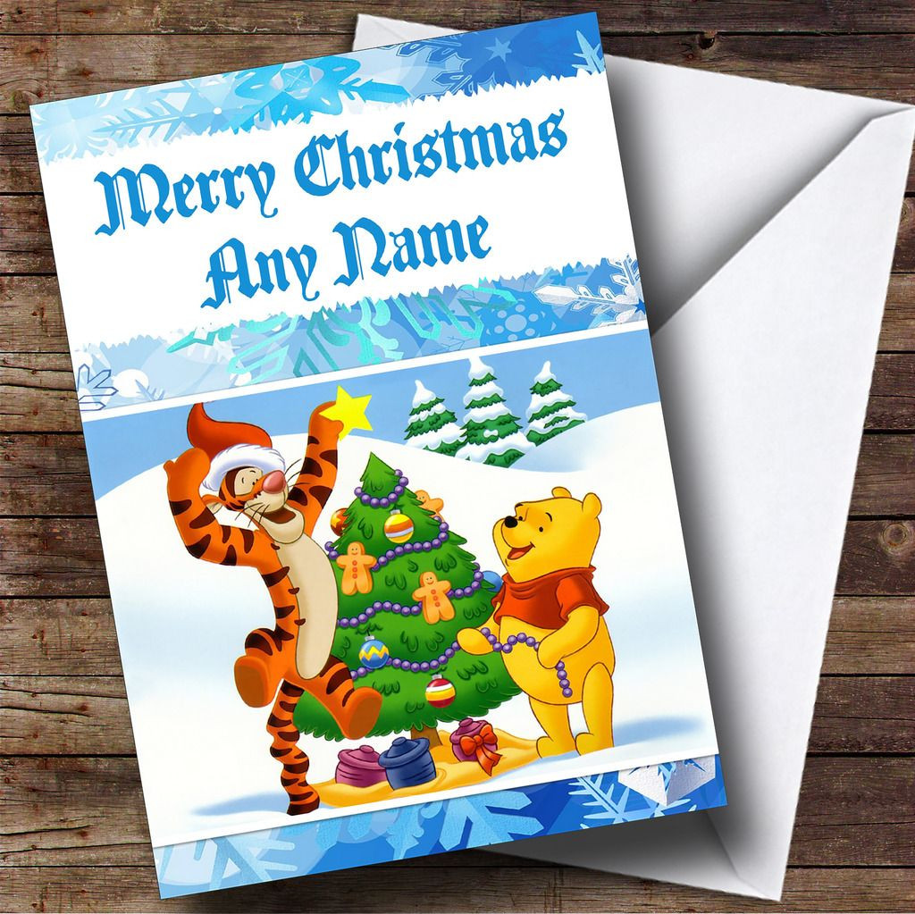 Winnie The Pooh Blue Personalised Christmas Card The Card Zoo