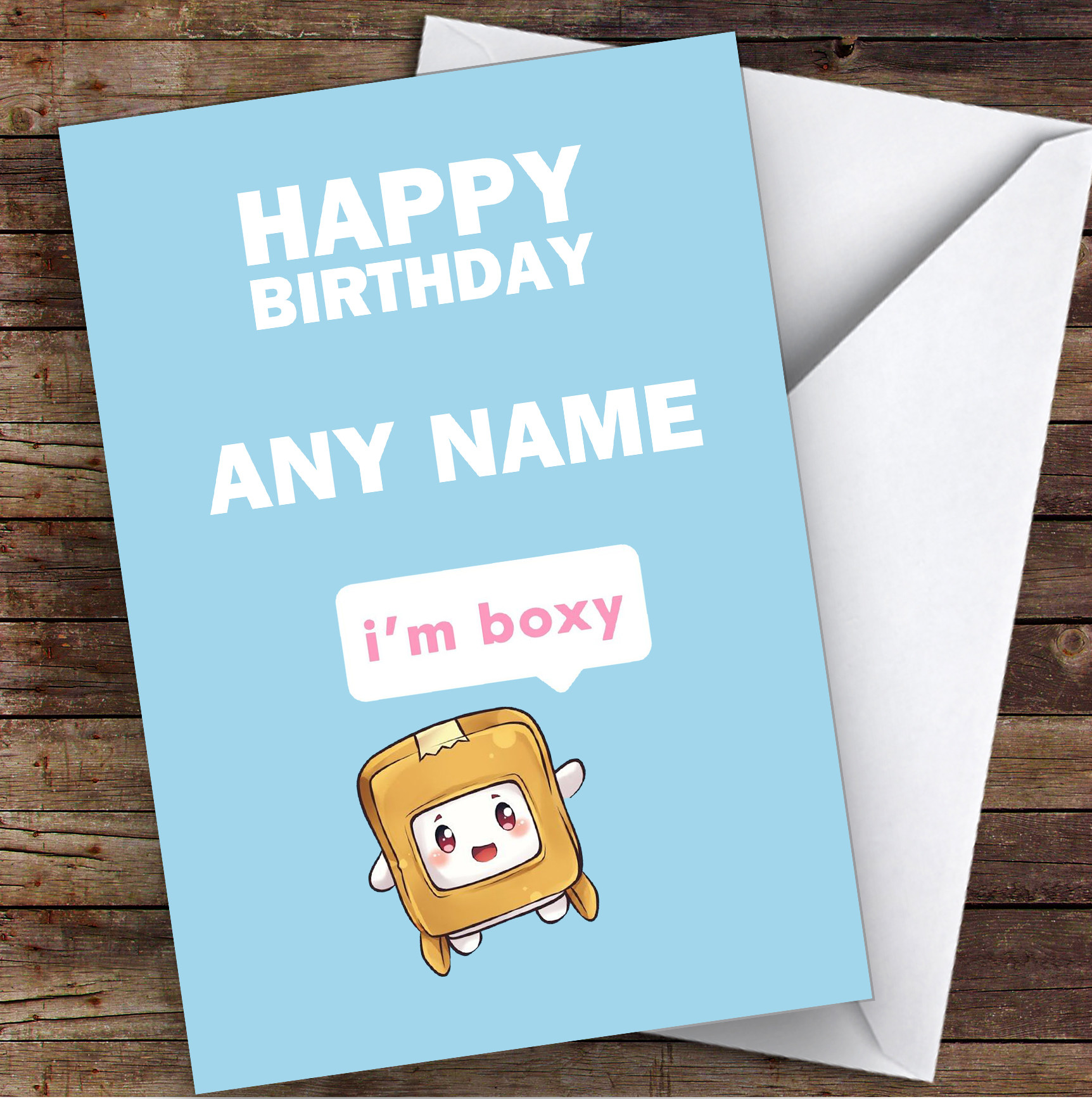Lankybox Boxy & Foxy Pink Children's Kids Personalised Birthday Card