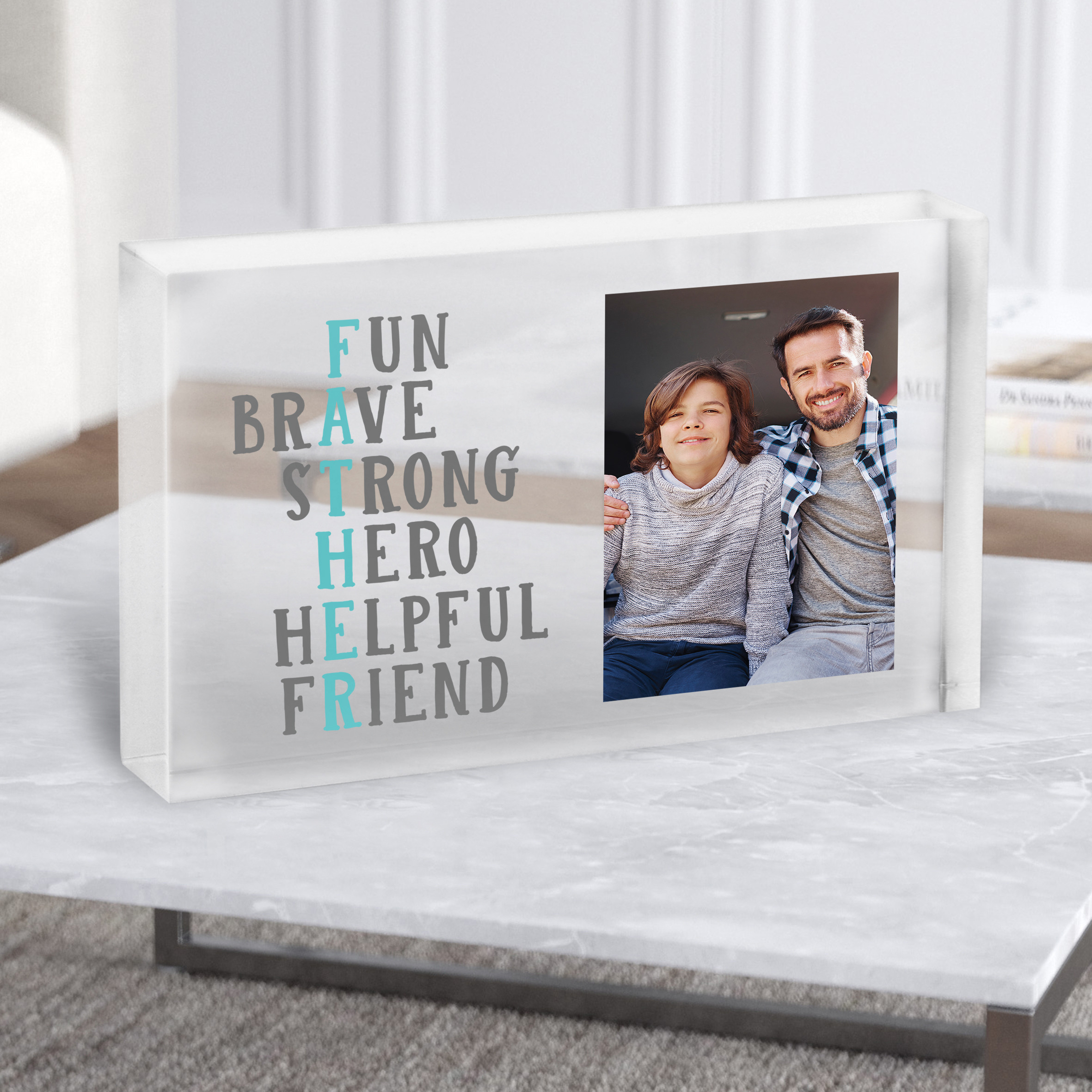 Father Description Words Text Typographic Grey Blue Gift Acrylic Block ...