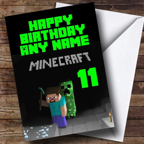 Minecraft Black Personalised Birthday Card - The Card Zoo