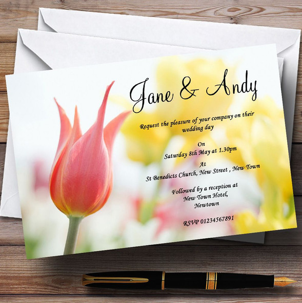 Dainty Pink And Yellow Floral Personalised Wedding Invitations