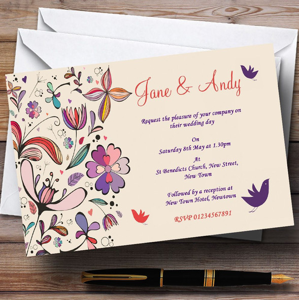 Purple Cream Pretty Personalised Wedding Invitations