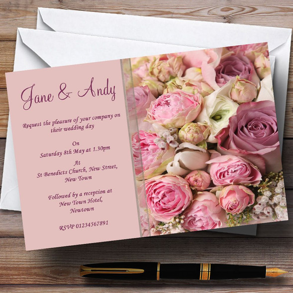 Absolutely Beautiful Pink Flowers Personalised Wedding Invitations