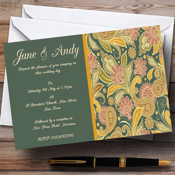 Green Yellow Orange Vintage Personalised Wedding Invitations