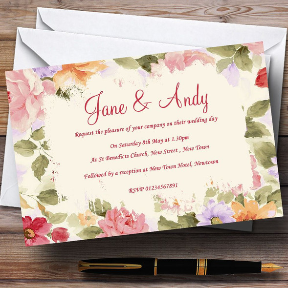 Pretty Vintage Floral Garden Personalised Wedding Invitations