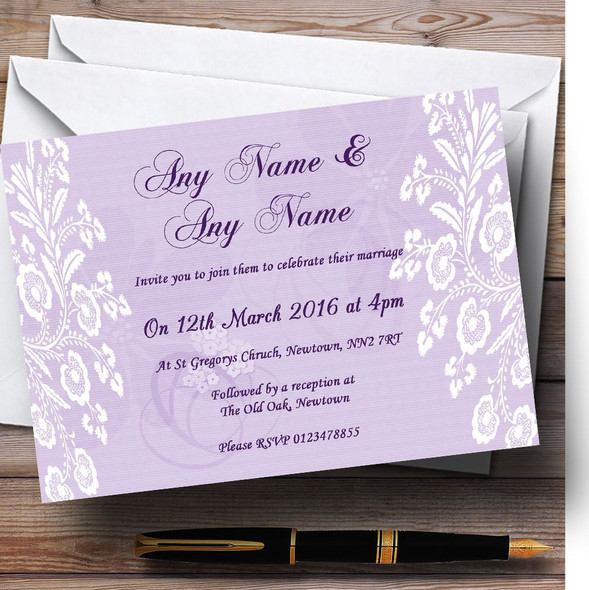 Vintage Lace Lilac Chic Personalised Wedding Invitations