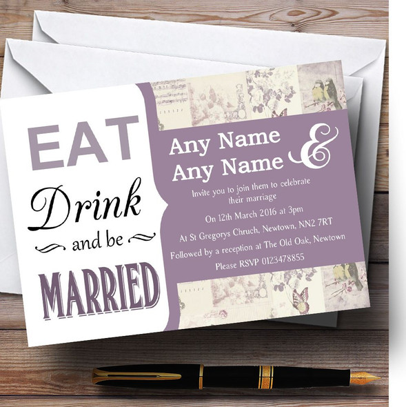 Lilac Vintage Birdcage Eat Drink Vintage Birdcage Personalised Wedding Invitations