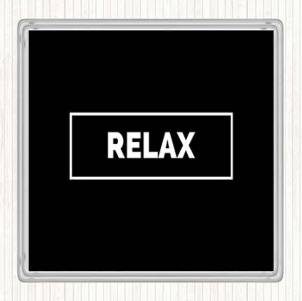 Black White Relax Boxed Quote Drinks Mat Coaster