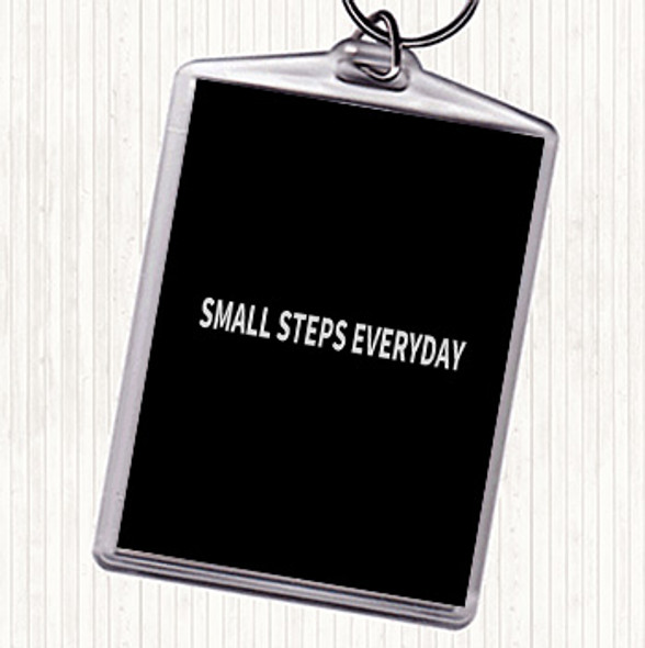 Black White Small Steps Everyday Quote Bag Tag Keychain Keyring