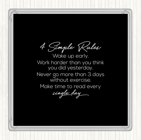 Black White 4 Simple Rules Quote Drinks Mat Coaster