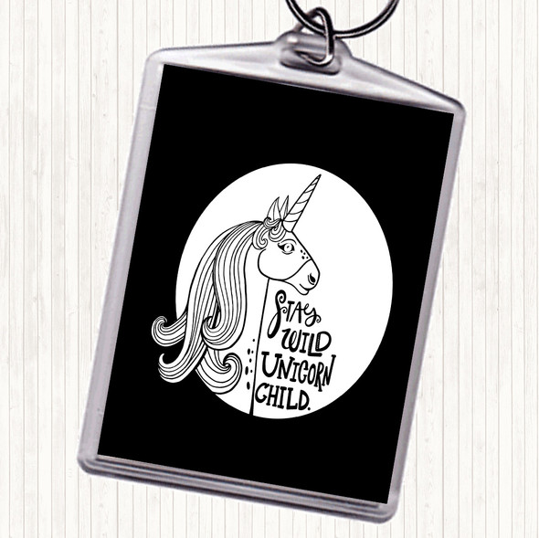 Black White Stay Wild Unicorn Quote Bag Tag Keychain Keyring