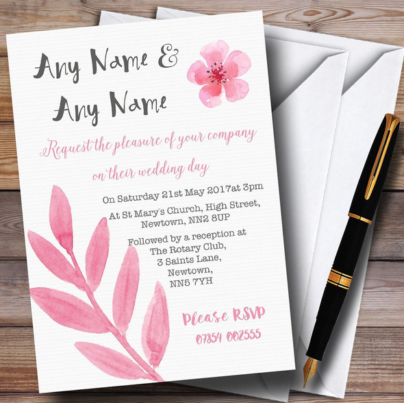 Watercolour Subtle Dusty Pink Personalised Wedding Invitations