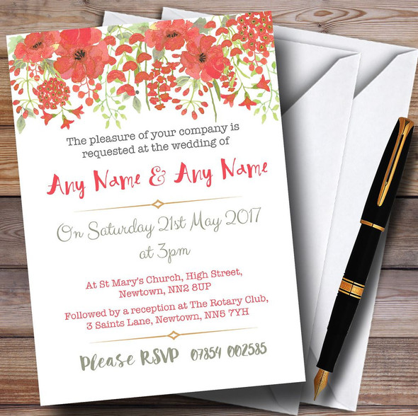 Watercolour Floral Coral Pink Personalised Wedding Invitations