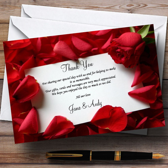 Red Rose Love Note Personalised Wedding Thank You Cards