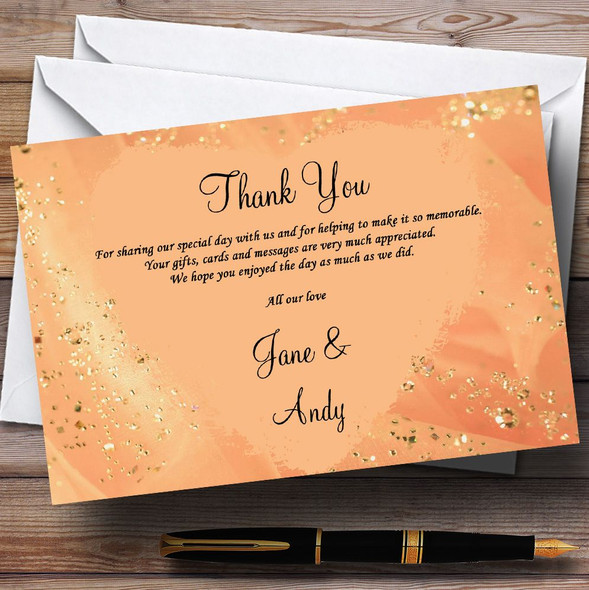 Peach Gold Pretty Personalised Wedding Thank You Cards