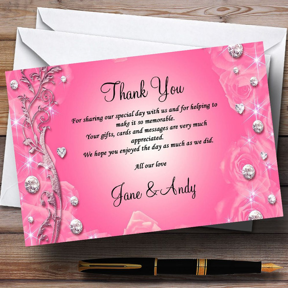 Pretty Pink Diamond Personalised Wedding Thank You Cards