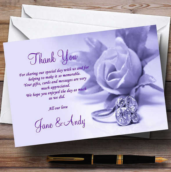 Lilac And Purple Rose Ring Personalised Wedding Thank You Cards