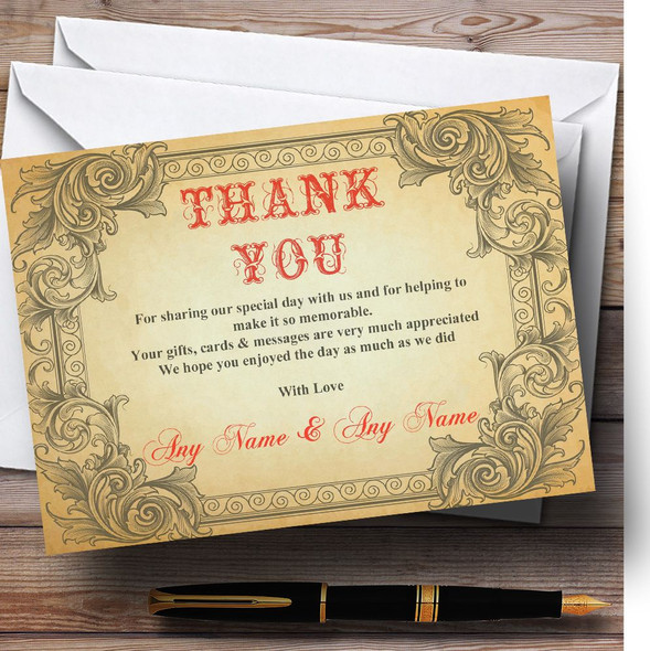 Typography Vintage Red Postcard Personalised Wedding Thank You Cards