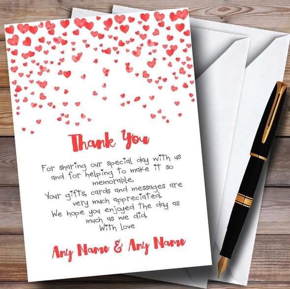 Red Heart Confetti Personalised Wedding Thank You Cards