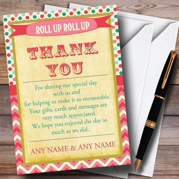 Vintage Carnival Old Style Circus Candy Pink Personalised Thank You Cards